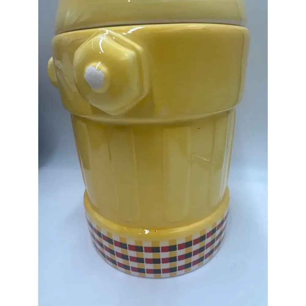 MSRF Inc Fire Hydrant Cookie Jar Yellow Ceramic Checkerboard 12